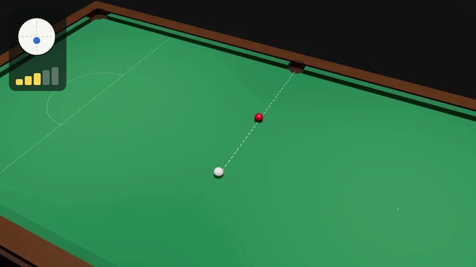 Clip: straight red into the middle pocket. Tip a little below centre, power 3. The red goes in and the white stops exactly where it touched the red, marked with a yellow ring