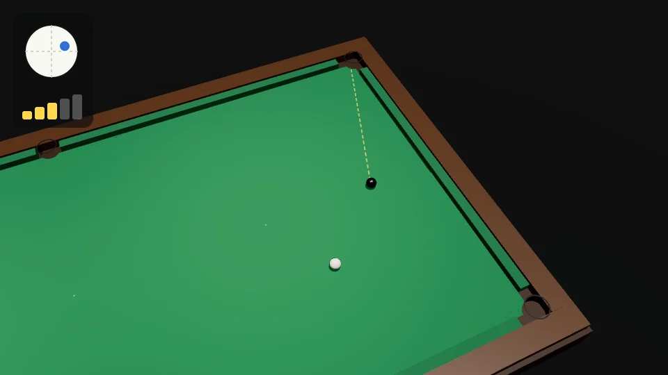 Clip: the black is cut into the top corner with right-hand running side; the white comes off the top cushion wide and runs down the table into the yellow ring