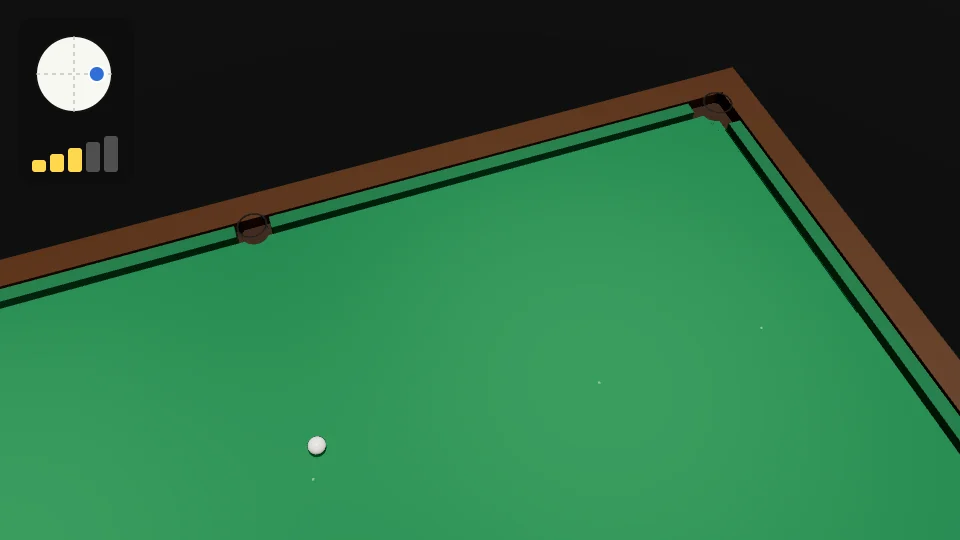 Clip: the white is played into the top side cushion with right-hand running side at power 3. It comes off wide and runs on down the table towards the far cushion