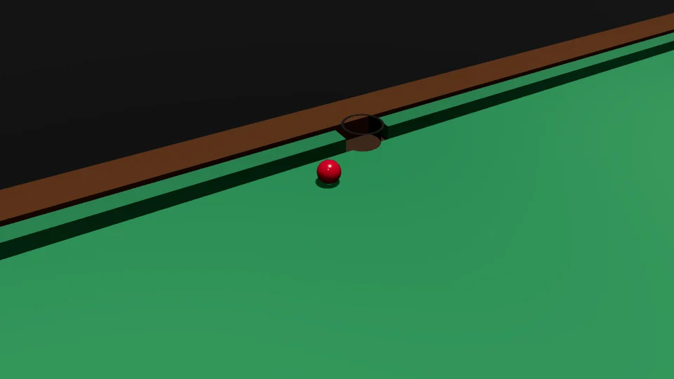 Slow-motion clip, close to the top side cushion: the white hits a red that sits 6 cm off the cushion, full ball. The red hits the cushion, comes straight back and hits the white again, and both balls go off line