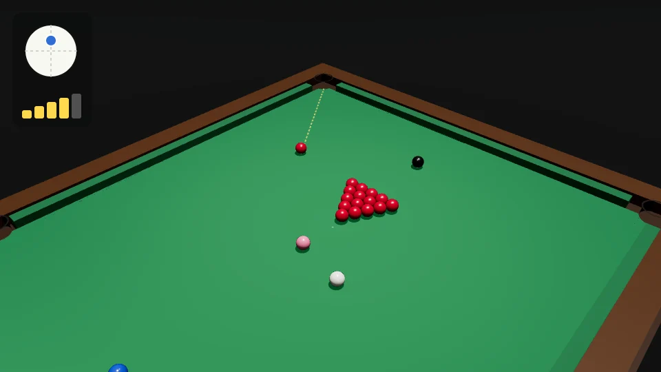 Clip from the baulk side: the white pots a red near the pack into the top corner with follow, comes off the side cushion and runs into the side of the pack, which opens and lets a few reds out