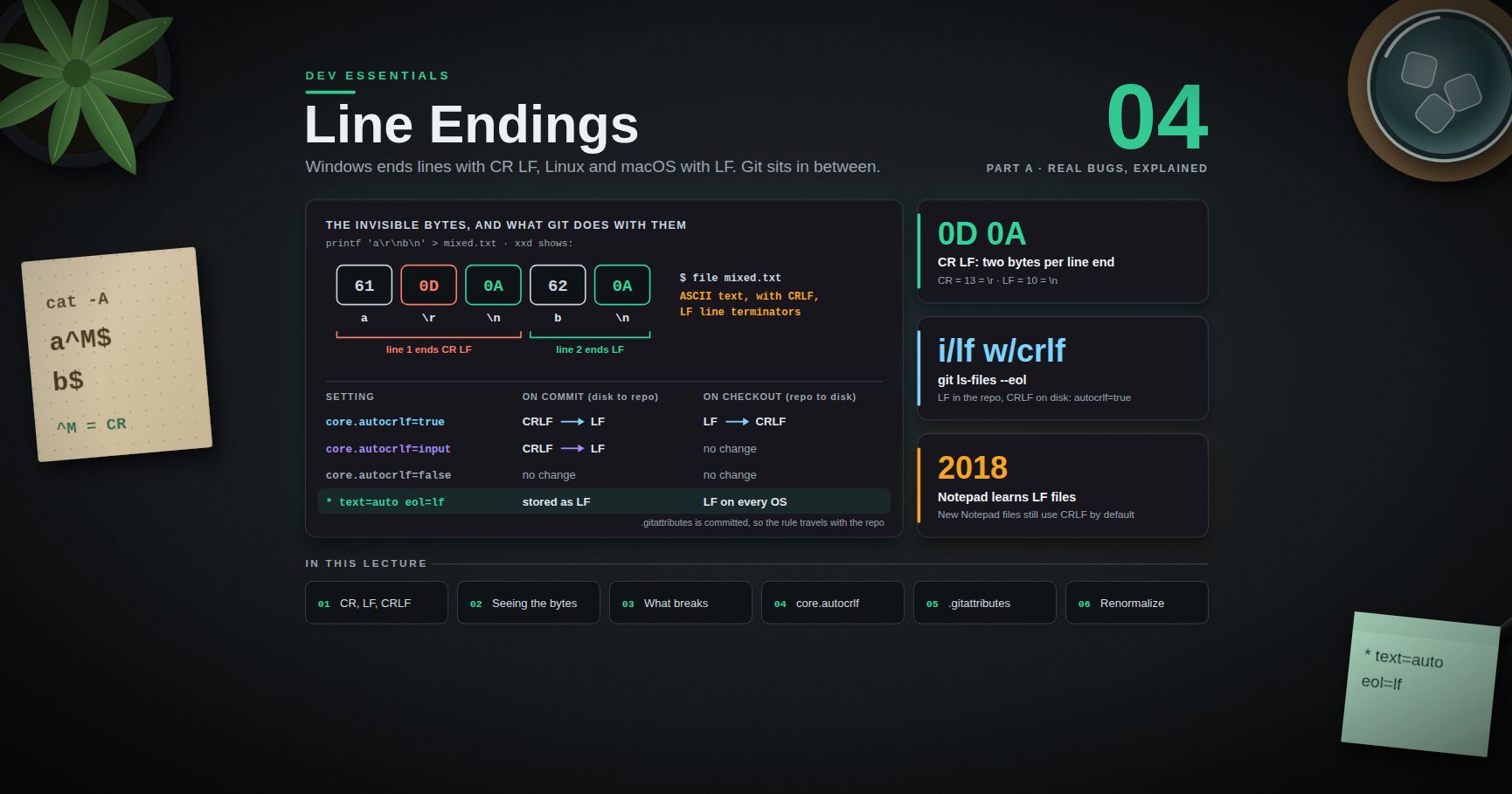 Dev Essentials — 04 · Line Endings — CRLF vs LF, autocrlf and .gitattributes