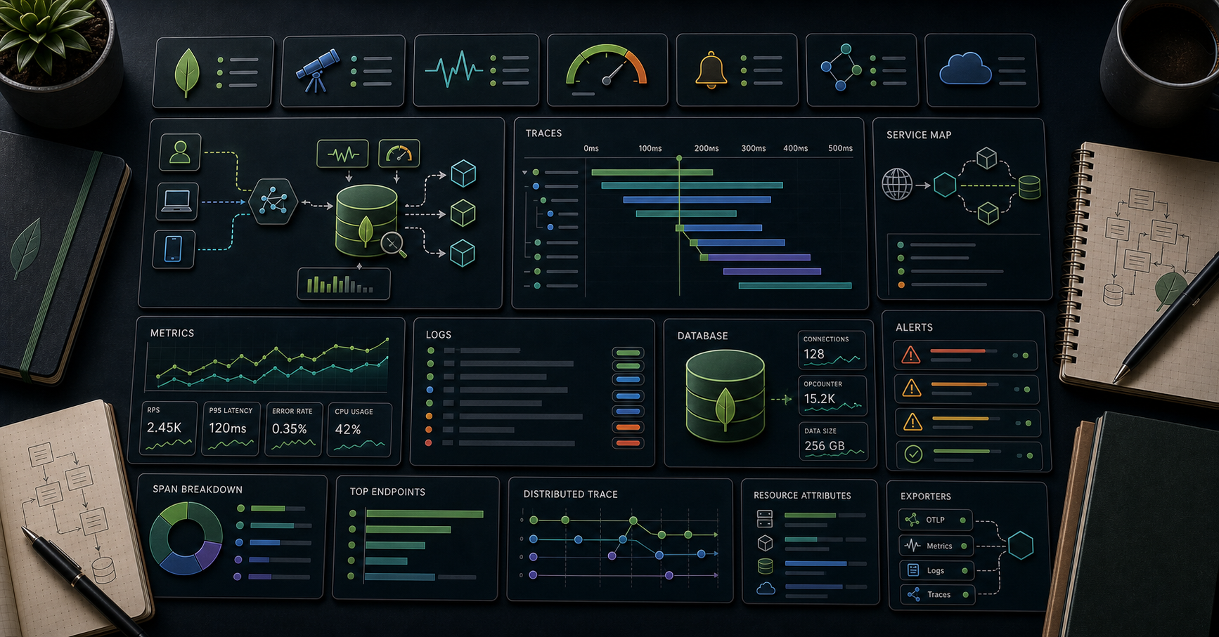 MongoDB Course — 26 · OpenTelemetry Observability — Traces, Metrics, Logs, Correlation