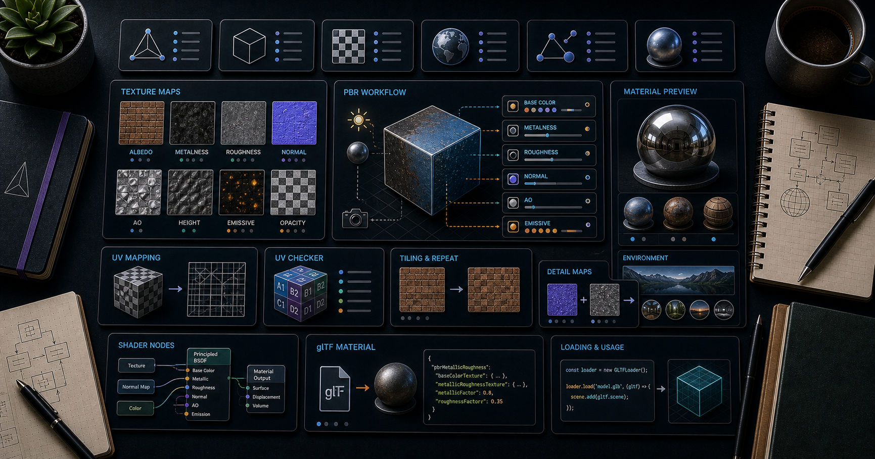 Three.js Course — 04 · Textures & PBR (Color Space, IBL, KTX2)