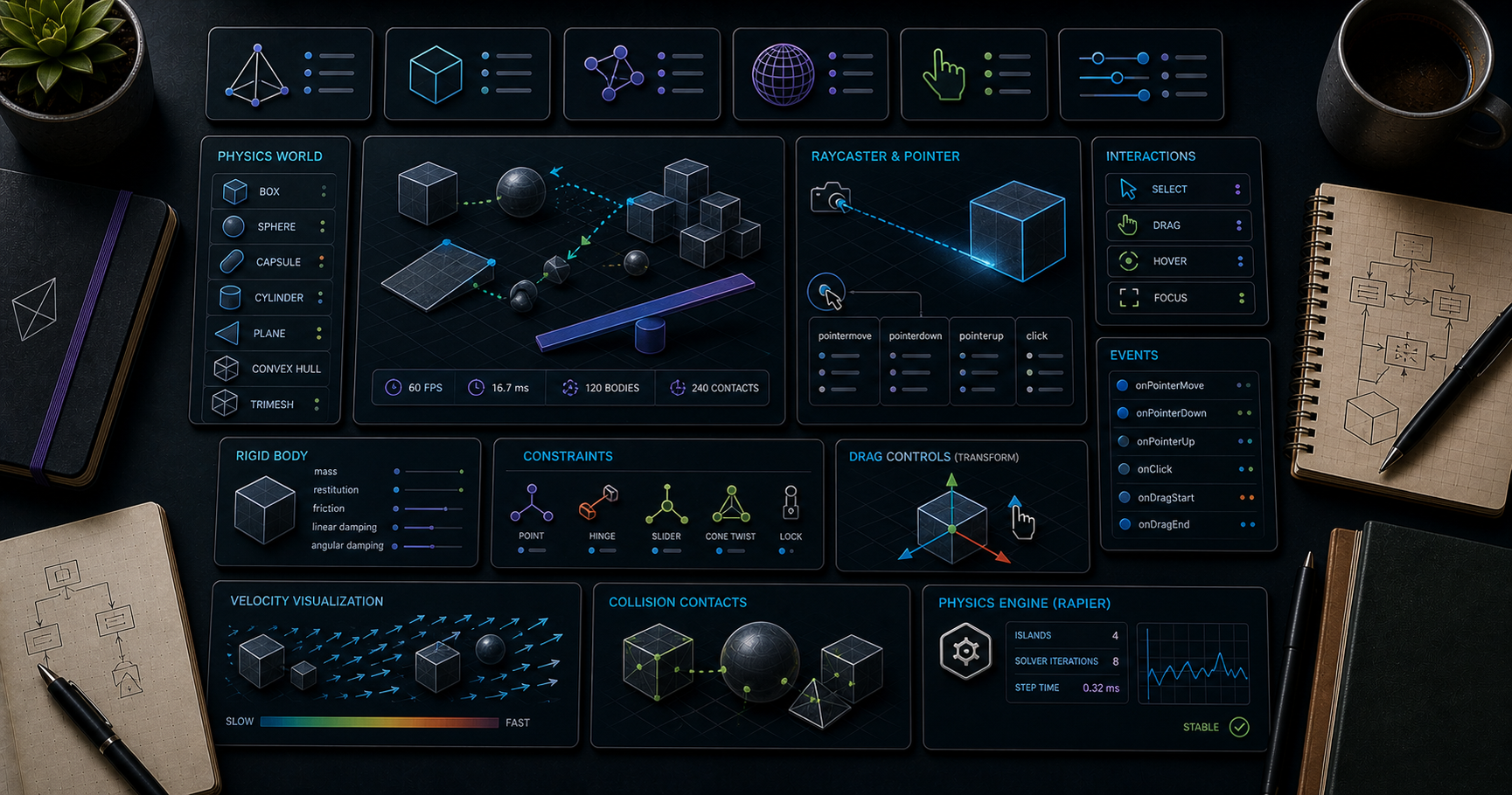 Three.js Course — 11 · Physics & Interactivity — Rapier, Raycaster, Gizmos