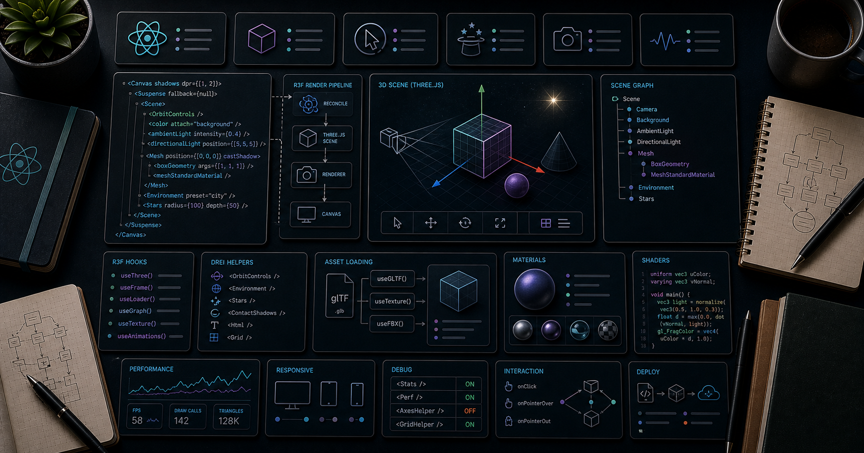 Three.js Course — 12 · React Three Fiber + Drei Ecosystem