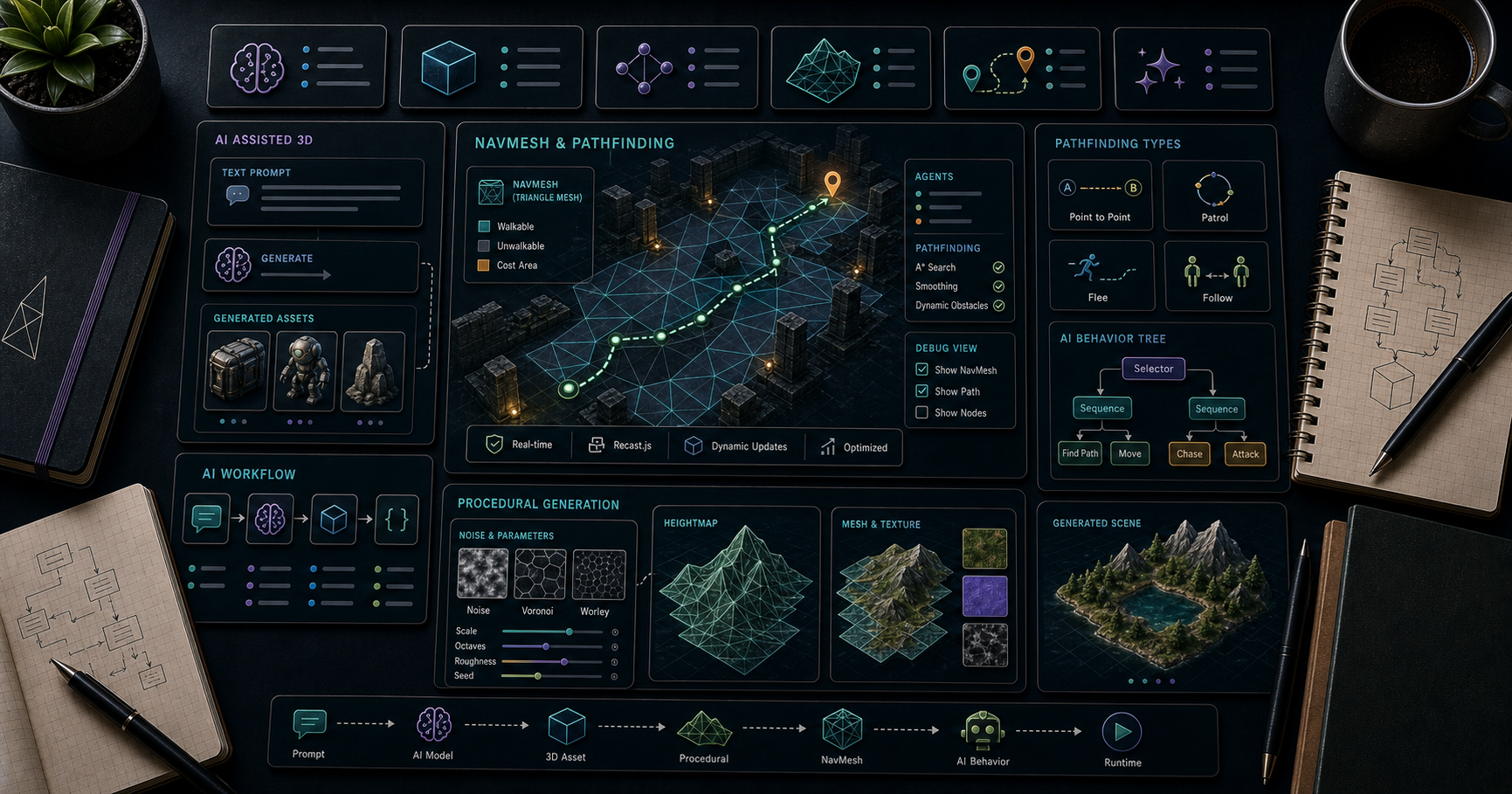 Three.js Course — 13 · AI-Assisted 3D, NavMesh Pathfinding, Procedural